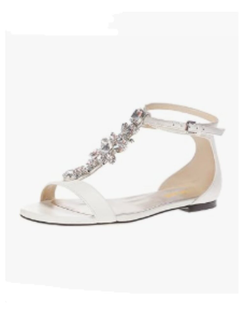 XYD White Open Toe Rhinestone T-Strap Flat Sandals Ankle Strap Low Heel Shoes